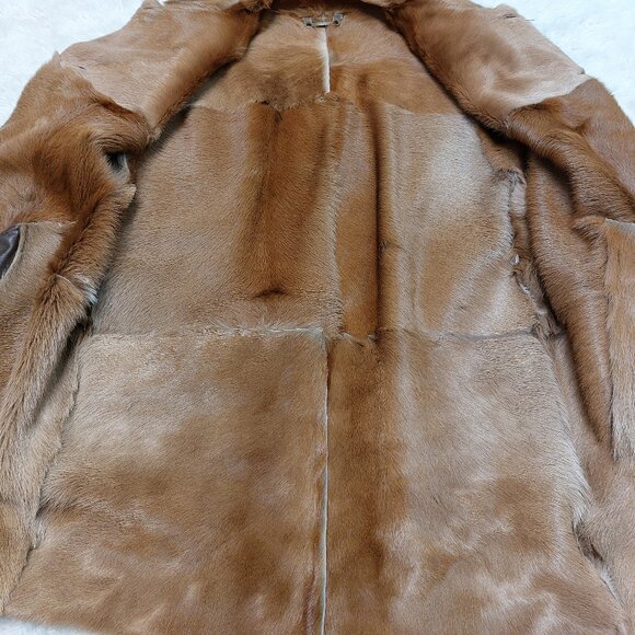 Vintage J.J.G Men's Pony Calfskin Leather Coat Jacket in a light Brown Tan M - Picture 9 of 13